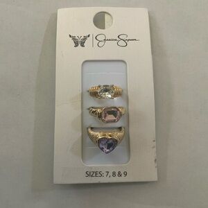 Jessica Simpson Gold Ring Trio with Clear, Light Pink and Lavender Stones